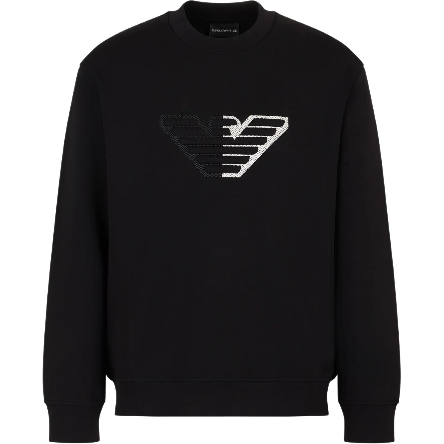 Emporio Armani SS24  Black Crewneck Embossed Eagle Long Sleeve Sweatshirt 6D1M76-1JHSZ-0999