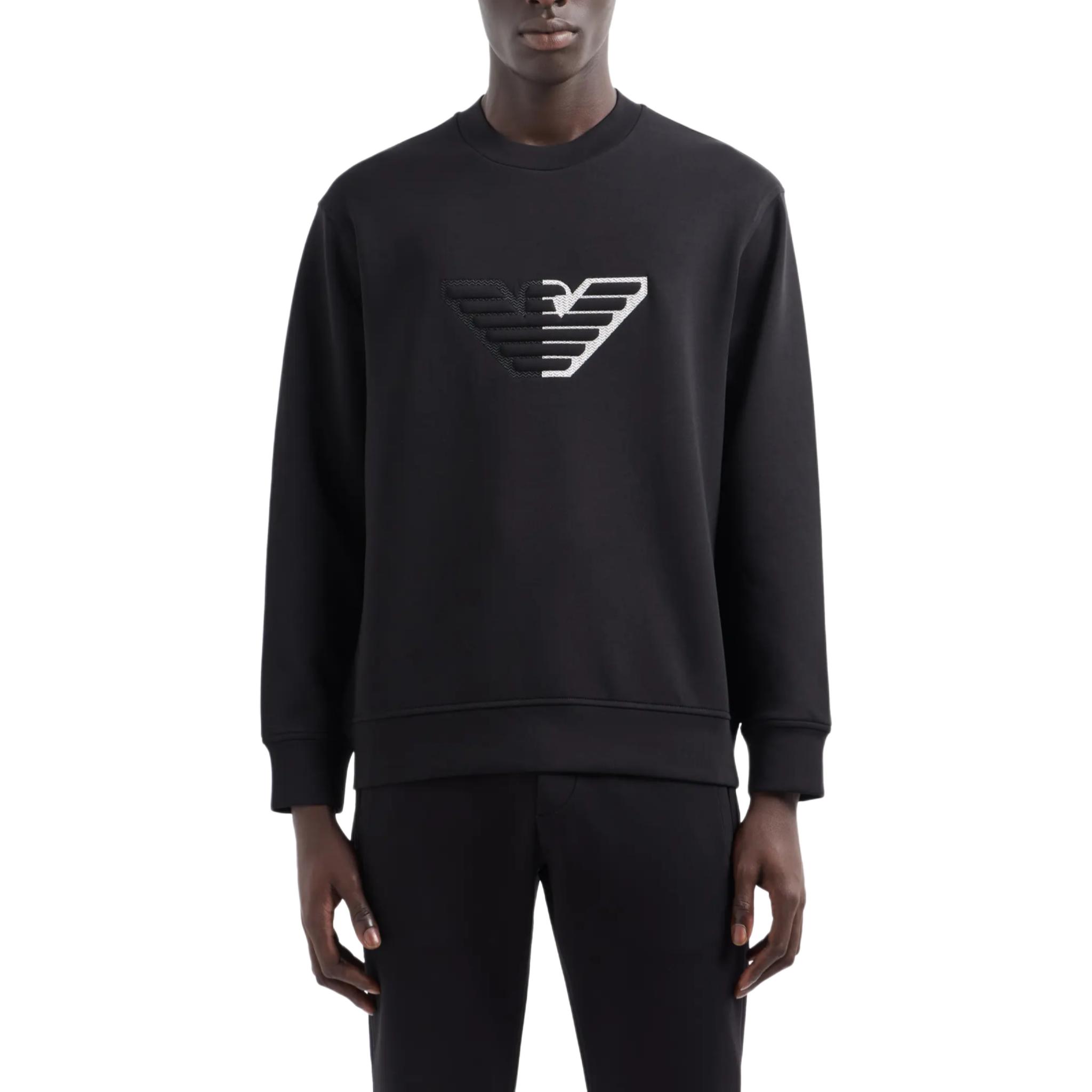 Lookbook Emporio Armani SS24 黑色圆领浮雕鹰徽长袖卫衣 6D1M76-1JHSZ-0999