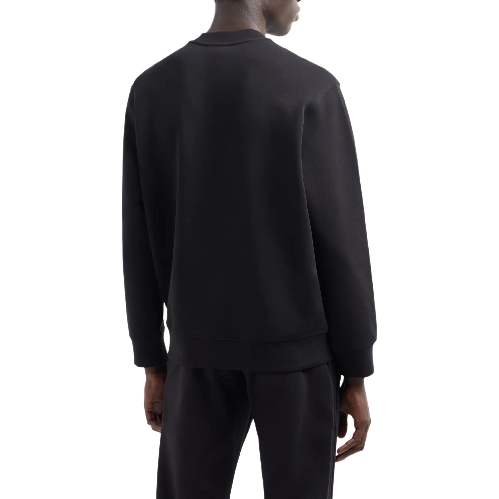 Shop Emporio Armani SS24 黑色圆领浮雕鹰徽长袖卫衣 6D1M76-1JHSZ-0999