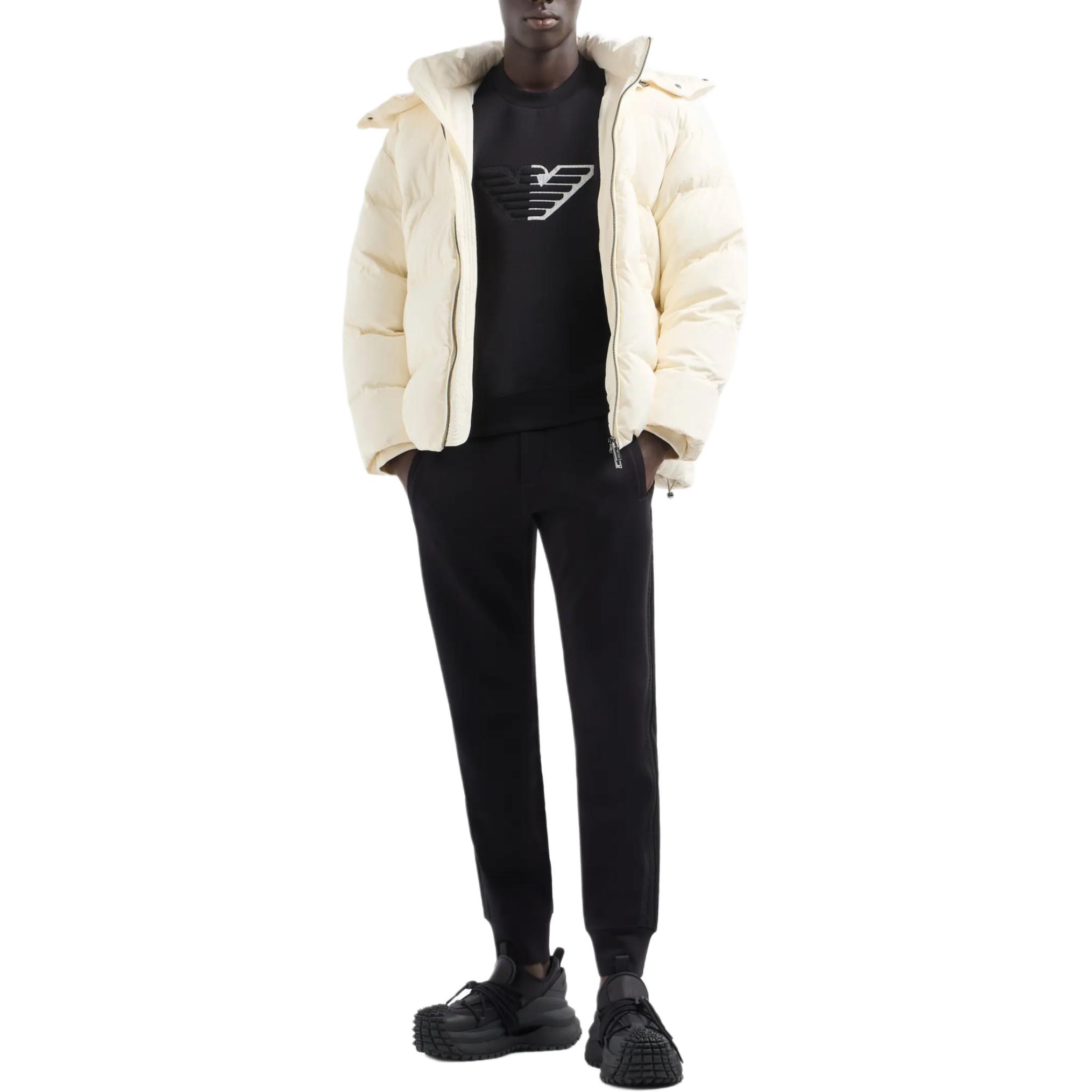 Purchase Emporio Armani SS24 黑色圆领浮雕鹰徽长袖卫衣 6D1M76-1JHSZ-0999