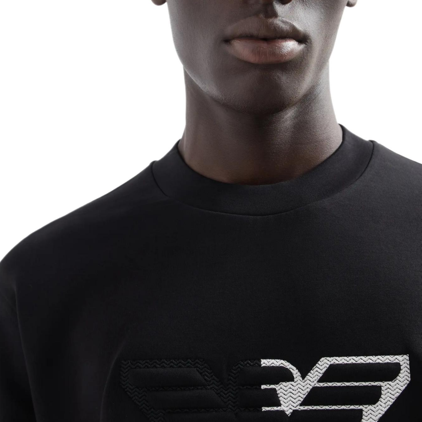 Details for Emporio Armani SS24 黑色圆领浮雕鹰徽长袖卫衣 6D1M76-1JHSZ-0999