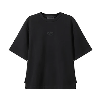 EMPORIO ARMANI SS24 Black Crewneck T-Shirt with Logo Patch. 3D1T6Z-1J6IZ-0999