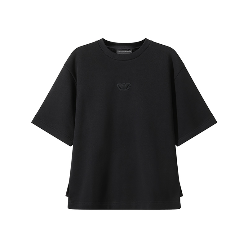 Order 安普里奥阿玛尼 SS24 黑色徽标贴布圆领T恤. 3D1T6Z-1J6IZ-0999