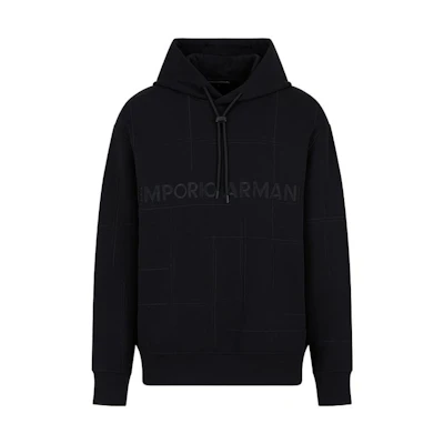 EMPORIO ARMANI SS24 Black Hoodie with Embroidered Logo. 3D1MDR-1JHSZ-0999