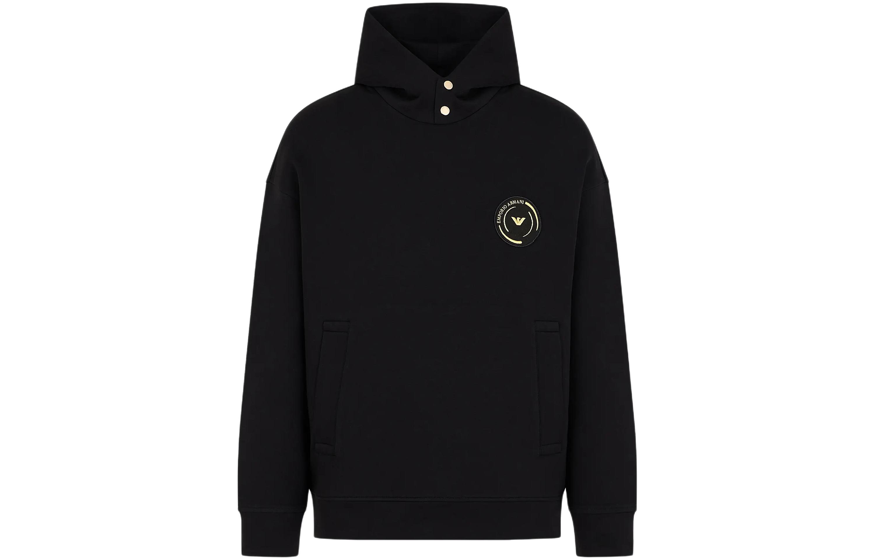 Emporio Armani SS24  Black Hoodie with Logo. 3D1MP0-1JHSZ-0999