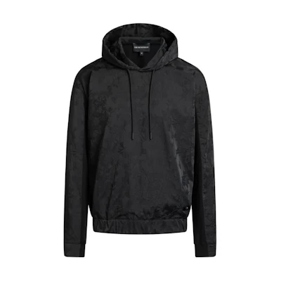 EMPORIO ARMANI SS24 Black Hoodie with Subtle Pattern 3D1M8S-1K2CZ-0999