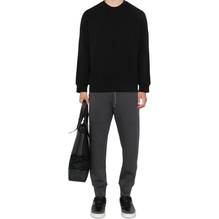 Shop EMPORIO ARMANI SS24  Black Logo Embossed Textured Knit Sweatshirt. 6D1MQ9-1JHSZ