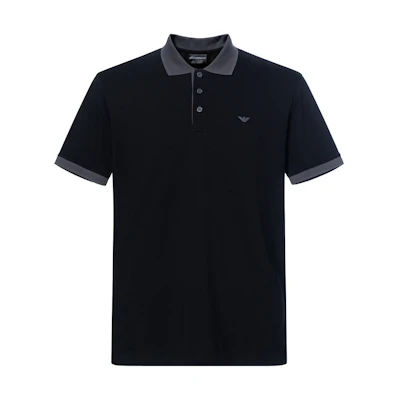 EMPORIO ARMANI SS24 Black Logo Embroidered Short Sleeve Polo Shirt. 3D1FM1-1JTKZ-0999