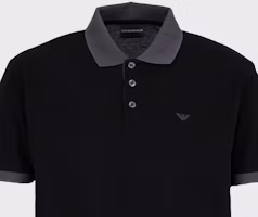 Shop EMPORIO ARMANI SS24 黑色刺繡標誌短袖POLO衫 3D1FM1-1JTKZ-0999