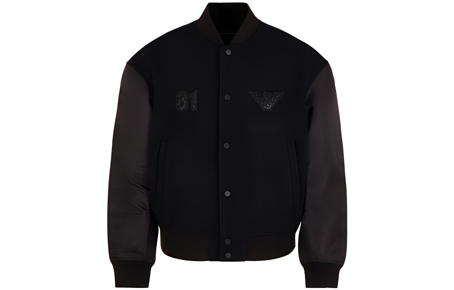 EMPORIO ARMANI SS24  Black Logo Pattern Long Sleeve Jacket Coat 3D1BD9-1NHNZ-0999