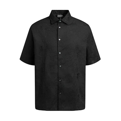 EMPORIO ARMANI SS24 Black Monogram Button-Up Short-Sleeve Shirt 3D1CG3-1NQMZ-0999