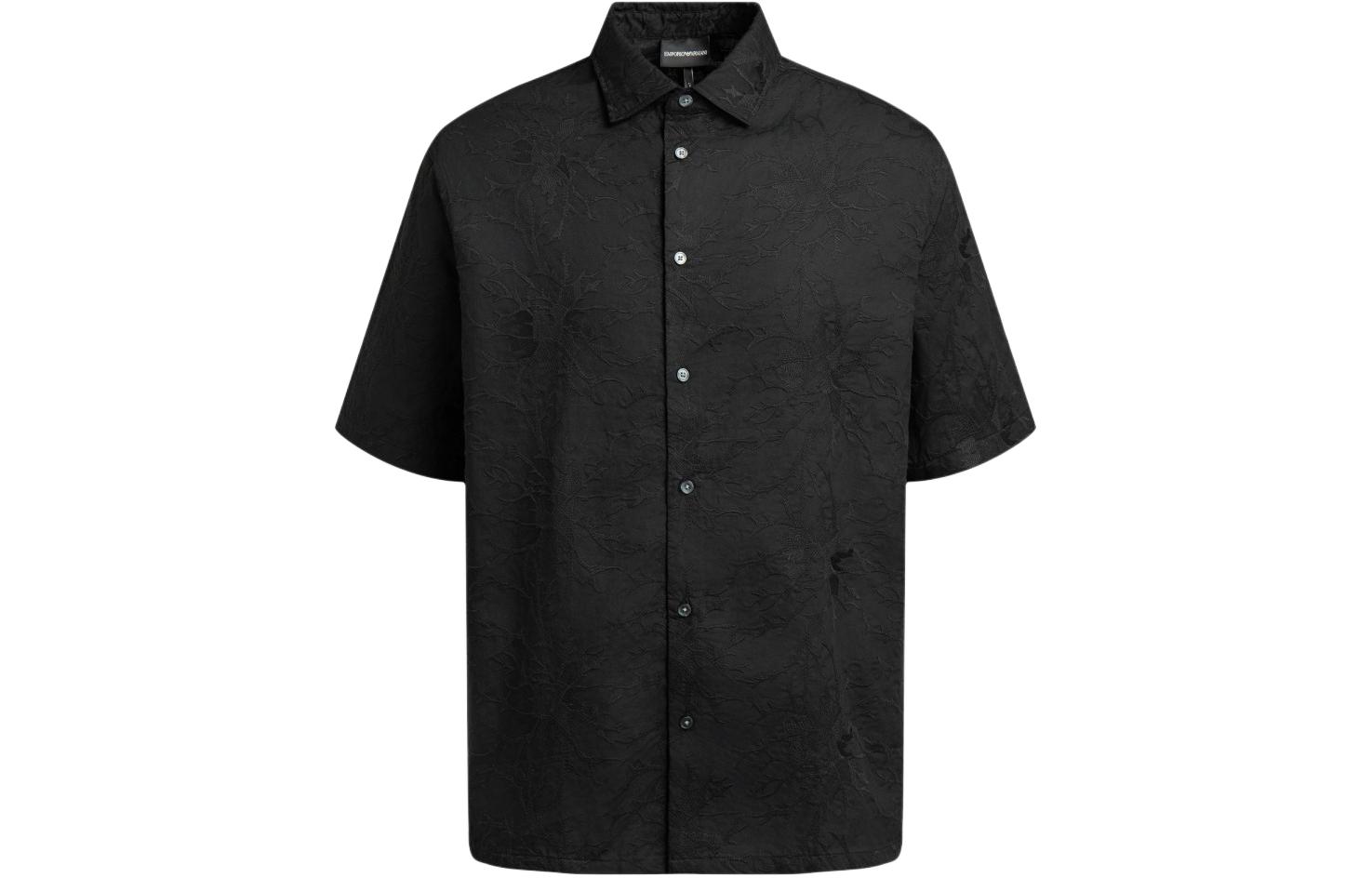 Order EMPORIO ARMANI SS24 Kemeja Hitam Monogram Lengan Pendek Kancing Depan 3D1CG3-1NQMZ-0999