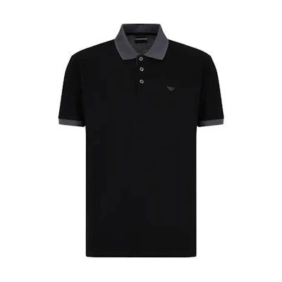 EMPORIO ARMANI SS24 Black Polo Shirt with Logo Design. 3D1FM11-JTKZ1-0999