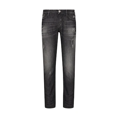 EMPORIO ARMANI SS24 Black Slim Fit Low-Rise Distressed Jeans 3D1J06-1D14Z-10006