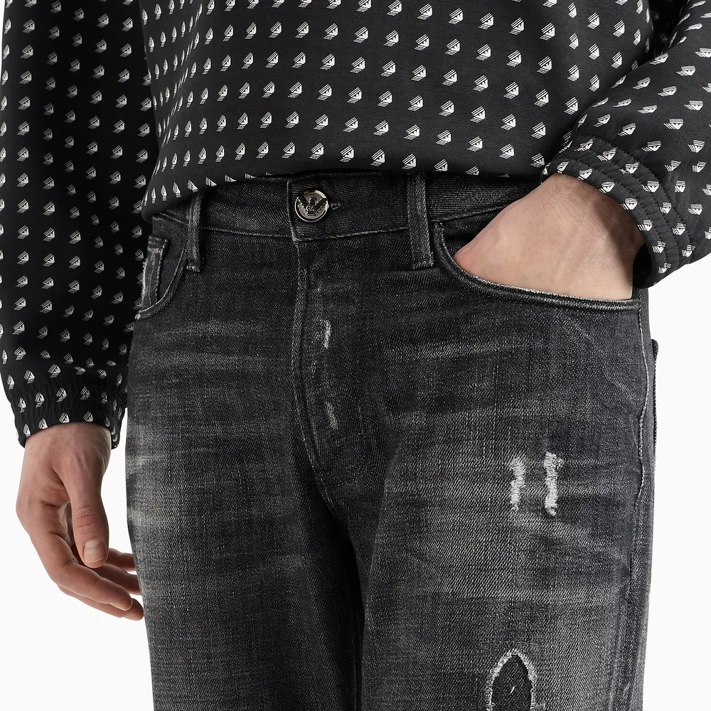 EMPORIO ARMANI SS24  Black Slim Fit Low-Rise Distressed Jeans 3D1J06-1D14Z-10006 圖 6