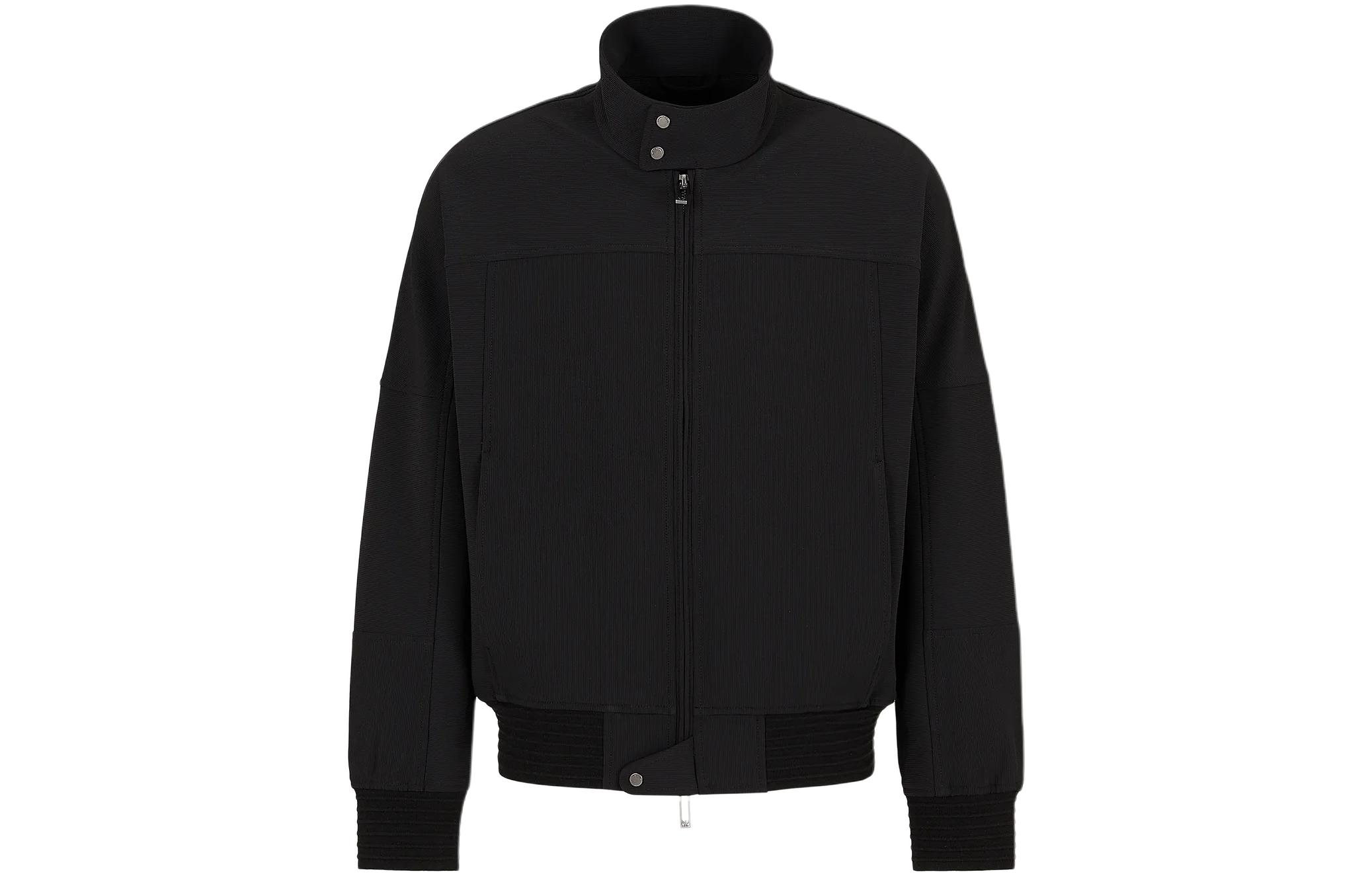 EMPORIO ARMANI SS24  Black Solid Stand Collar Zip-Up Jacket 3D1BH5-1NPQZ-10999