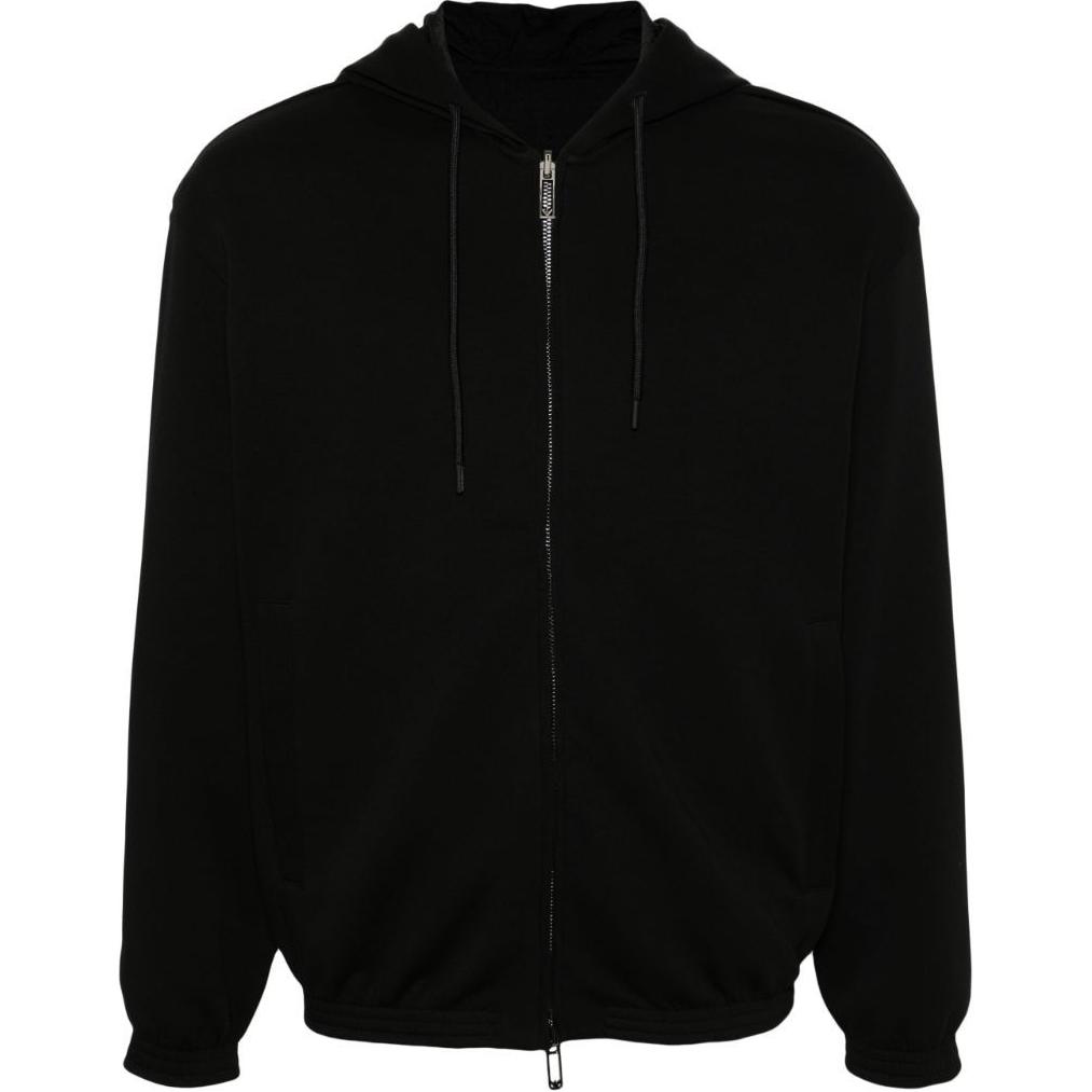 Emporio Armani SS24  Black Zip-Up Solid Color Hoodie with Drawstring. 6D1MD3-1JHSZ
