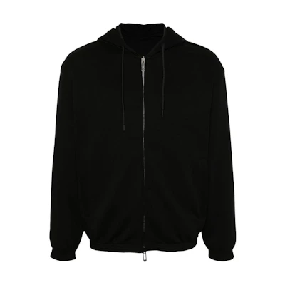 Emporio Armani SS24 Black Zip-Up Solid Color Hoodie with Drawstring. 6D1MD3-1JHSZ