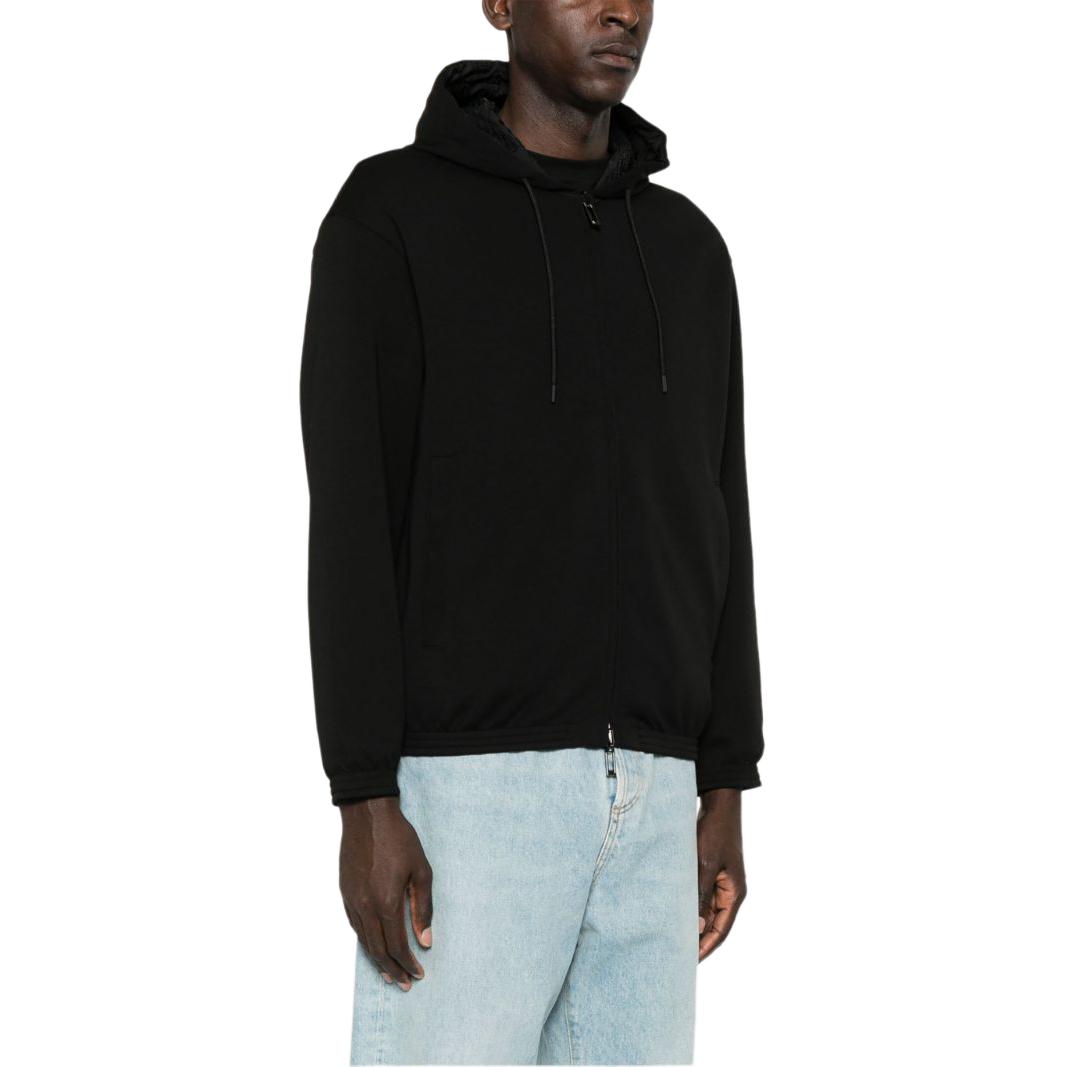 Purchase 엠포리오 아르마니 SS24 블랙 드로스트링 솔리드 컬러 집업 후디. 6D1MD3-1JHSZ