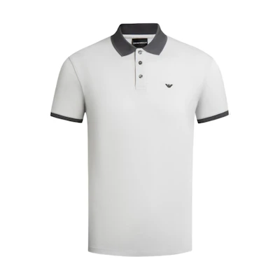 Emporio Armani SS24 Grey Logo Embroidered Short Sleeve Polo Shirt. 3D1FM1-1JTKZ-0646