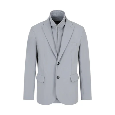 Emporio Armani SS24 Grey Single-Breasted Detachable Collar Blazer. EM000046-AF100611-U8060