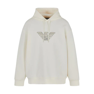 EMPORIO ARMANI SS24 Letter Print Hoodie Sweatshirt Long Sleeve Loose Fit. 3D1M63-1JHSZ-01A8