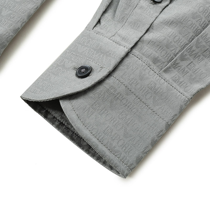 Shop EMPORIO ARMANI SS24 綠色Logo提花單排扣長袖襯衫 3D1C86-1NIUZ-F610