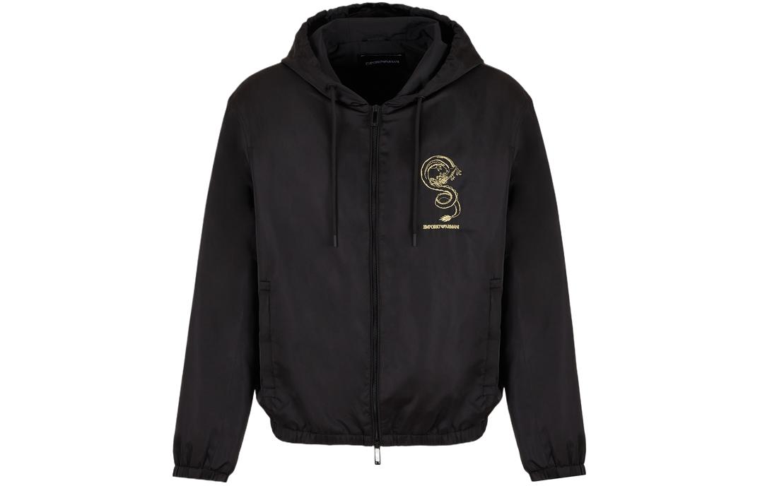 Order Emporio Armani SS24 Hoodie Jaket Kasual Logo Cetak Hitam. EM000006-AF10016-U8133