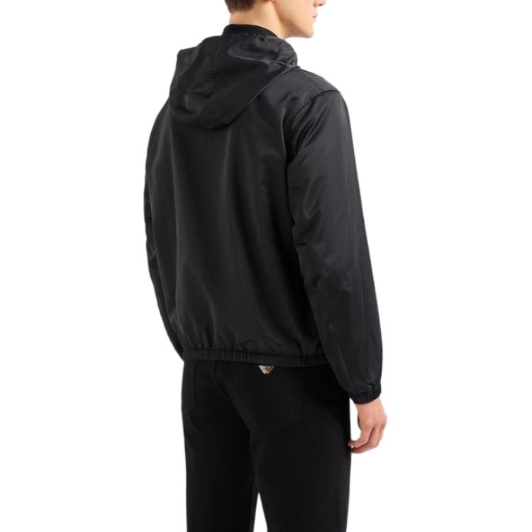 Shop Emporio Armani SS24 Hoodie Jaket Kasual Logo Cetak Hitam. EM000006-AF10016-U8133