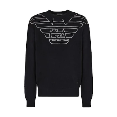 EMPORIO ARMANI SS24 Logo Print Crewneck Loose Sweater 3D1MXB-1MPCZ-F003