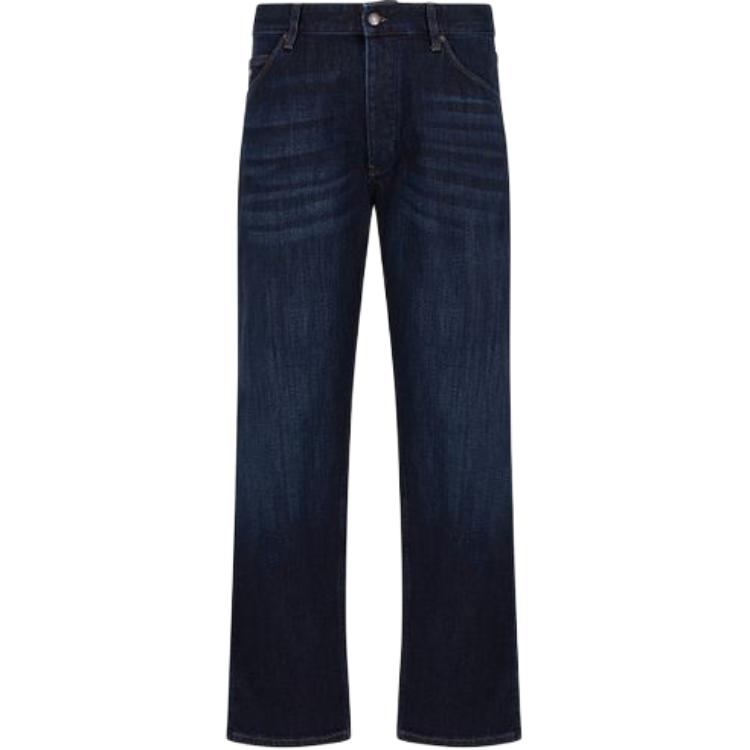 EMPORIO ARMANI SS24  Low-Waist Wide-Leg Blue Jeans with Back Logo Patch. 3D1J69-1D02Z1-0941