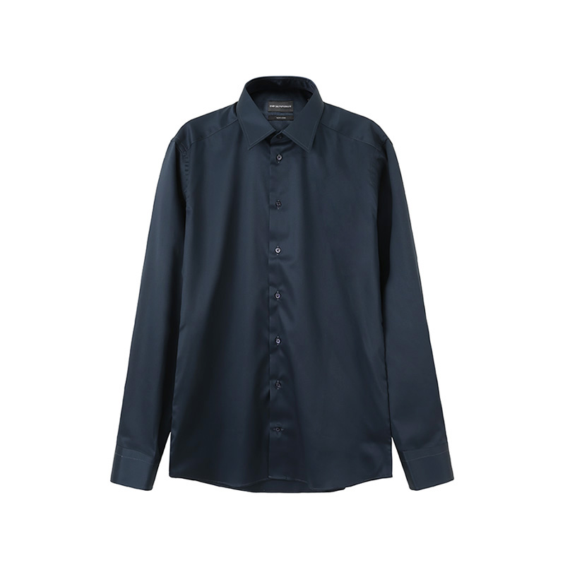 EMPORIO ARMANI SS24  Navy Blue Solid Single-Breasted Long Sleeve Shirt 01CN5L-0BC33-920