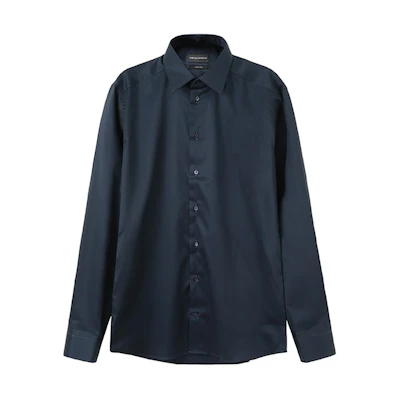 EMPORIO ARMANI SS24 Navy Blue Solid Single-Breasted Long Sleeve Shirt 01CN5L-0BC33-920