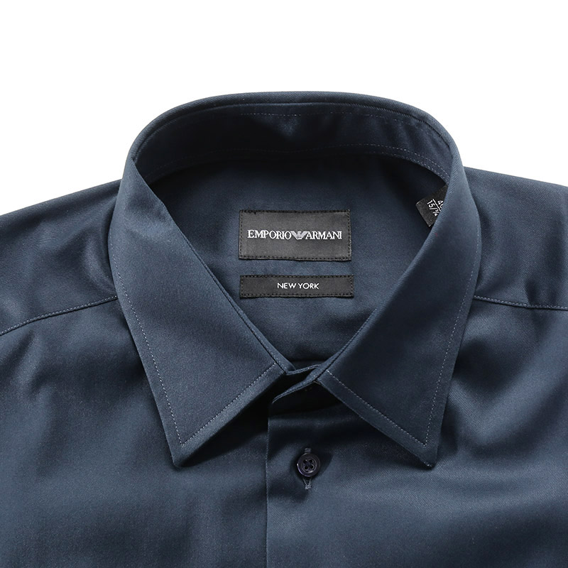 Shop EMPORIO ARMANI SS24 Camisa Azul Marino de Manga Larga con Botón Frontal 01CN5L-0BC33-920