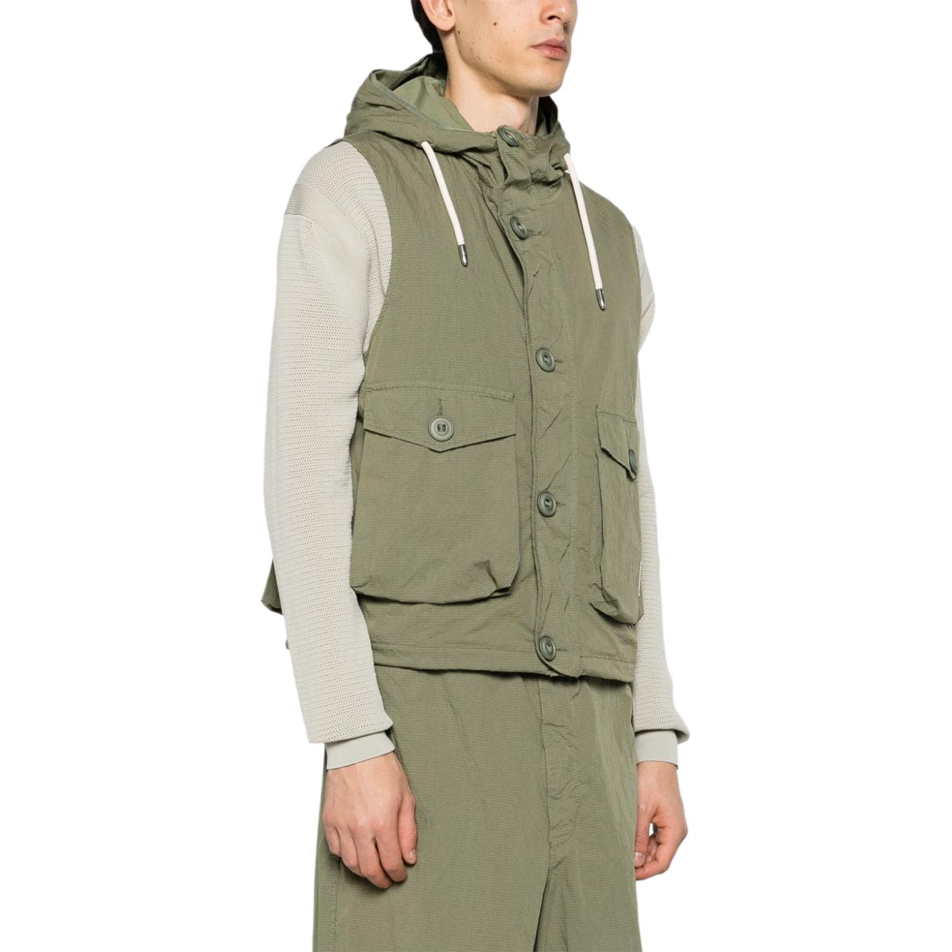 EMPORIO ARMANI SS24  Olive Green Hooded Sleeveless Button-Up Jacket 3D1B7N-1K3CZ-05C0 圖 5