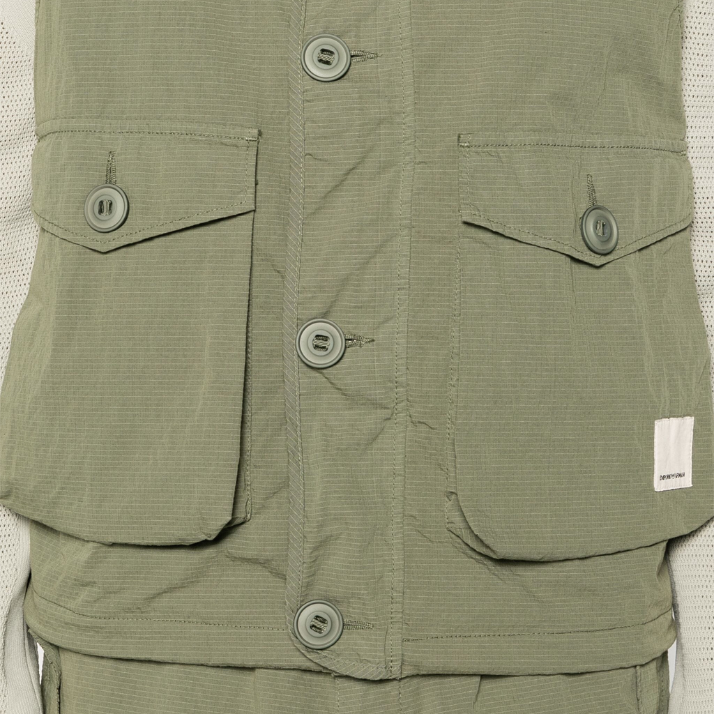 EMPORIO ARMANI SS24  Olive Green Hooded Sleeveless Button-Up Jacket 3D1B7N-1K3CZ-05C0 圖 6