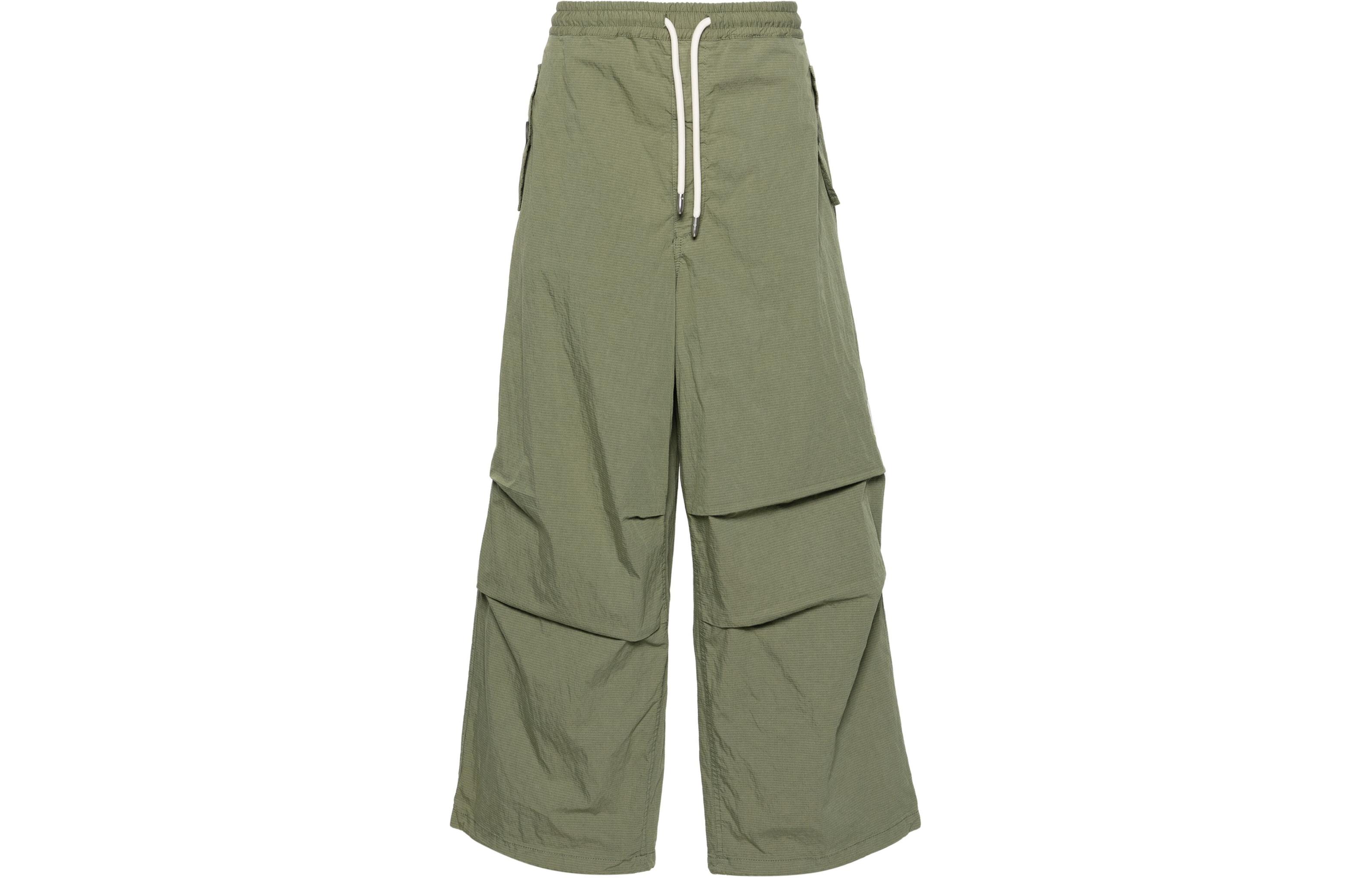 EMPORIO ARMANI SS24  Olive Green Loose Fit Wide-Leg Casual Pants. 3D1P9D-1K3CZ-05C0