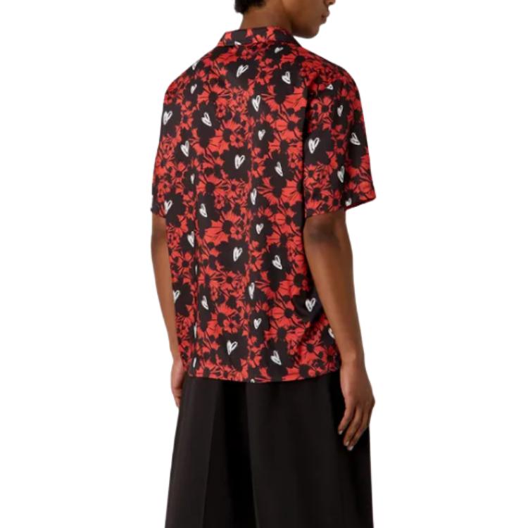 Shop EMPORIO ARMANI SS24  Red Printed Short-Sleeve Button-Up Shirt. 3D1C8P1-K2EZ1-F310
