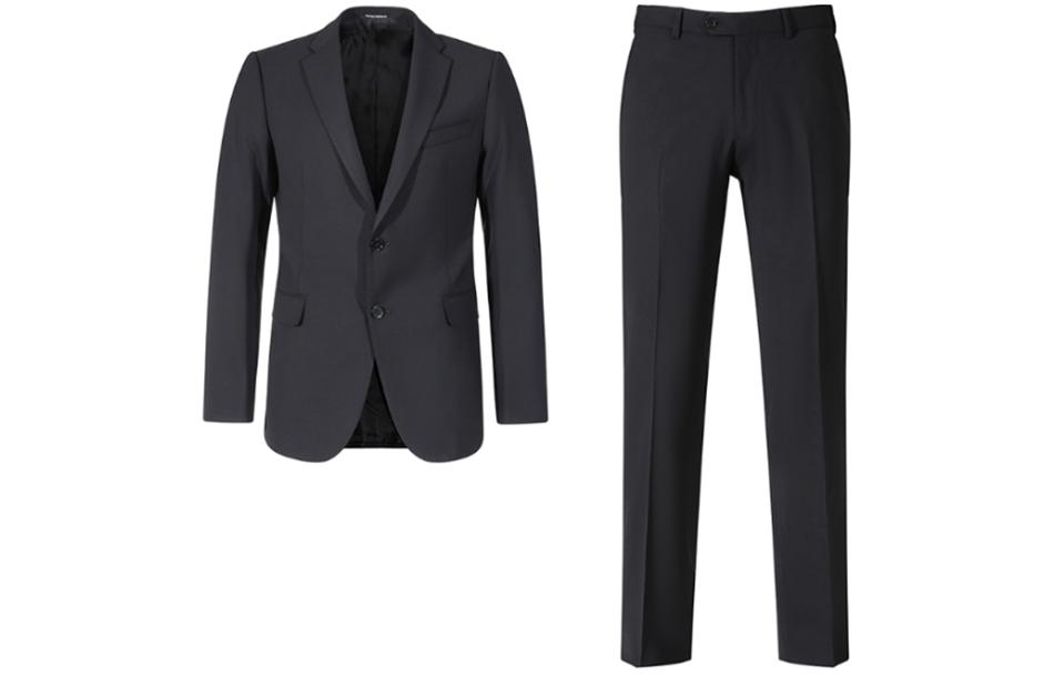 EMPORIO ARMANI SS24  Slim Fit Black Suit with Solid Color Notch Lapel. 01VMEB-0B006-999
