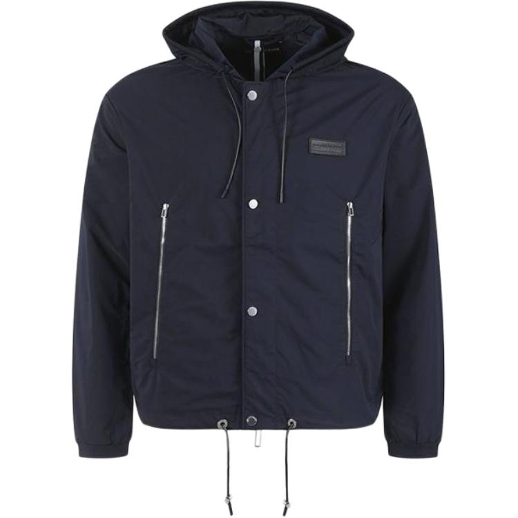 Emporio Armani SS24  Solid Logo Patch Hooded Jacket Navy Blue. 6R1BU2-1NAMZ-0920