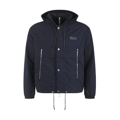 Emporio Armani SS24 Solid Logo Patch Hooded Jacket Navy Blue. 6R1BU2-1NAMZ-0920