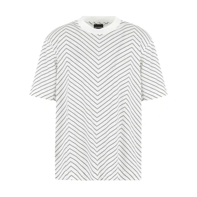 EMPORIO ARMANI SS24 White Herringbone Print Crew Neck T-Shirt Casual Tee 6D1TQ3-1JOSZ-F143