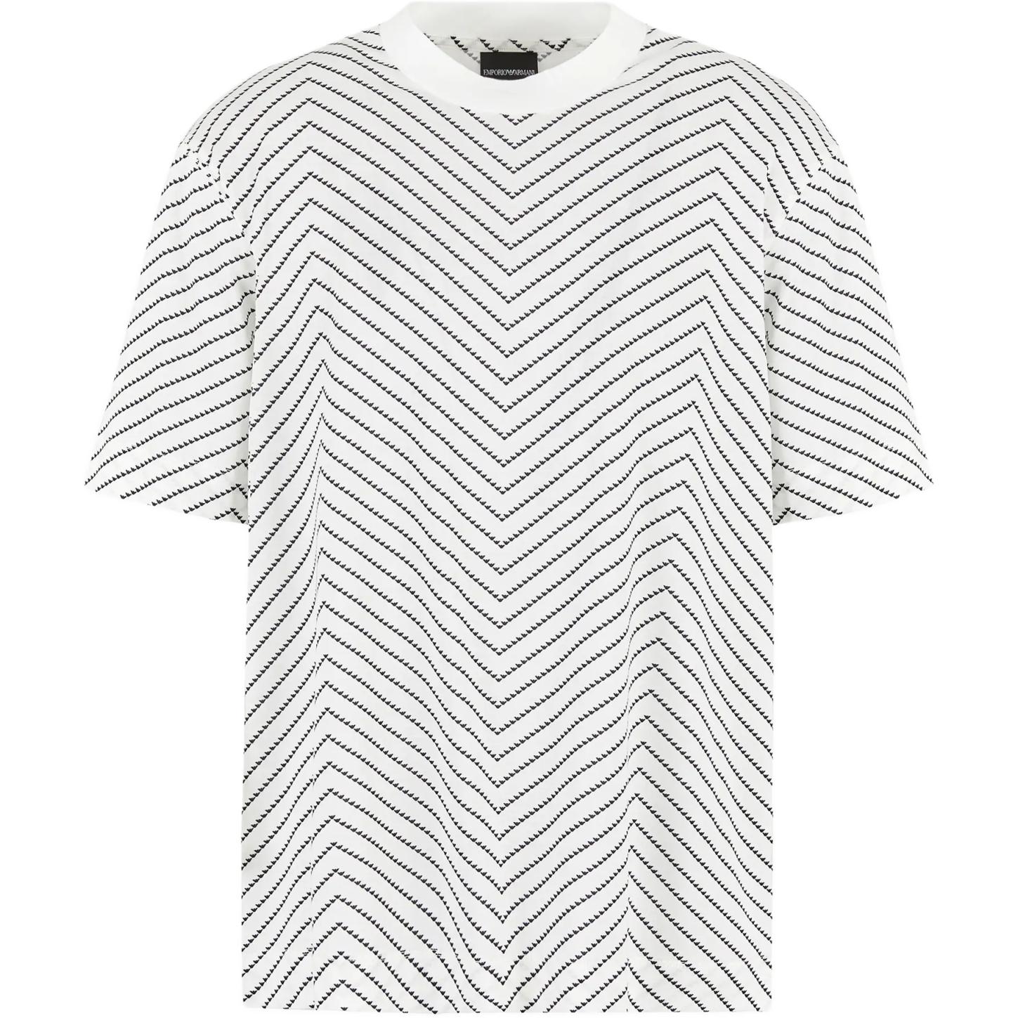 Order EMPORIO ARMANI SS24  White Herringbone Print Crew Neck T-Shirt Casual Tee 6D1TQ3-1JOSZ-F143