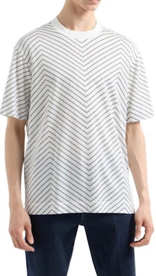 EMPORIO ARMANI SS24 White Herringbone Print Crew Neck T-Shirt Casual Tee 6D1TQ3-1JOSZ-F143 Lookbook EMPORIO ARMANI SS24 White Herringbone Print Crew Neck T-Shirt Casual Tee 6D1TQ3-1JOSZ-F143
