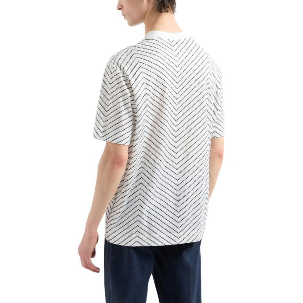 Shop EMPORIO ARMANI SS24  White Herringbone Print Crew Neck T-Shirt Casual Tee 6D1TQ3-1JOSZ-F143