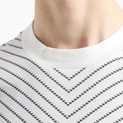EMPORIO ARMANI SS24 White Herringbone Print Crew Neck T-Shirt Casual Tee 6D1TQ3-1JOSZ-F143 Details for EMPORIO ARMANI SS24 White Herringbone Print Crew Neck T-Shirt Casual Tee 6D1TQ3-1JOSZ-F143