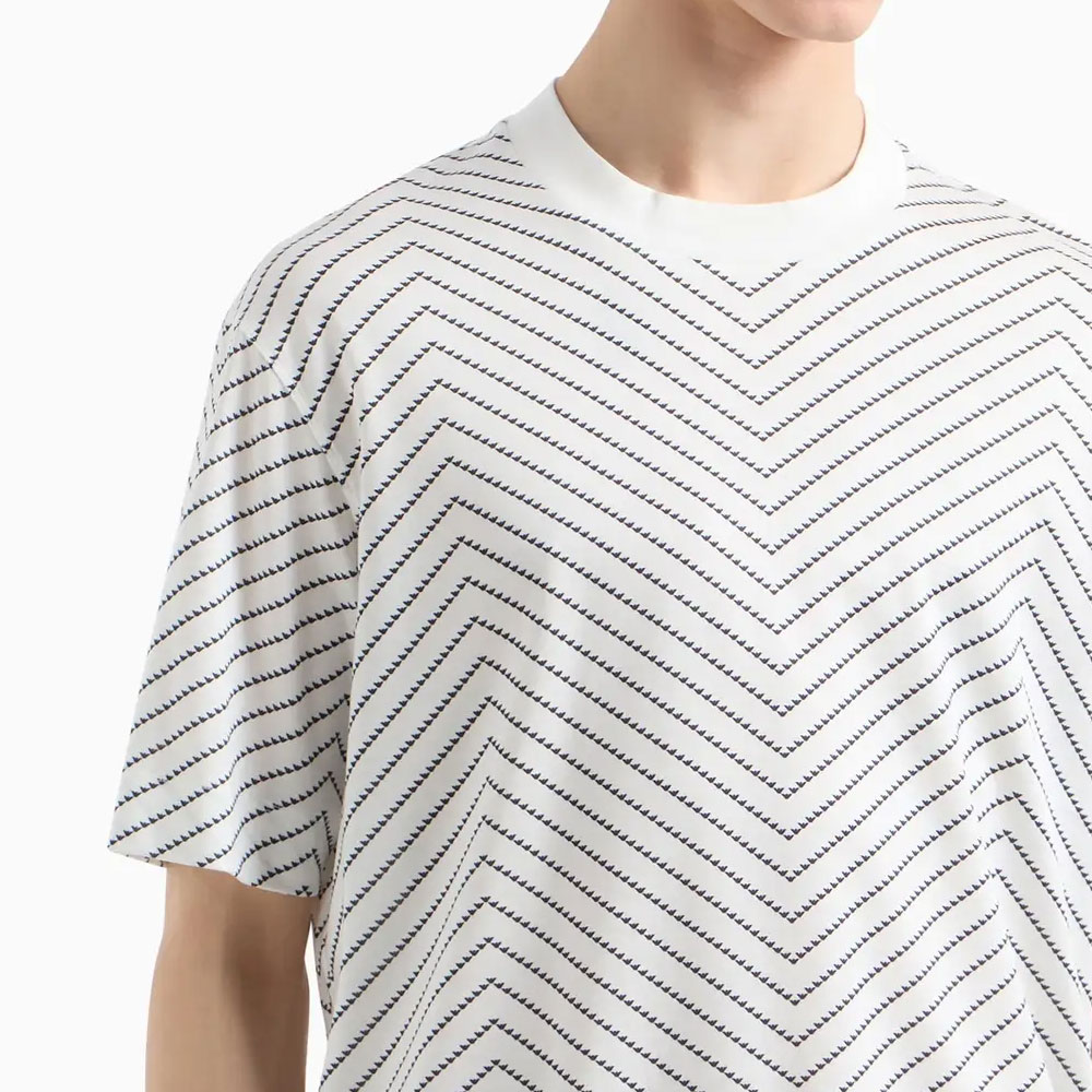 Sizing EMPORIO ARMANI SS24  White Herringbone Print Crew Neck T-Shirt Casual Tee 6D1TQ3-1JOSZ-F143