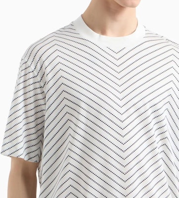 EMPORIO ARMANI SS24 White Herringbone Print Crew Neck T-Shirt Casual Tee 6D1TQ3-1JOSZ-F143 Sizing EMPORIO ARMANI SS24 White Herringbone Print Crew Neck T-Shirt Casual Tee 6D1TQ3-1JOSZ-F143