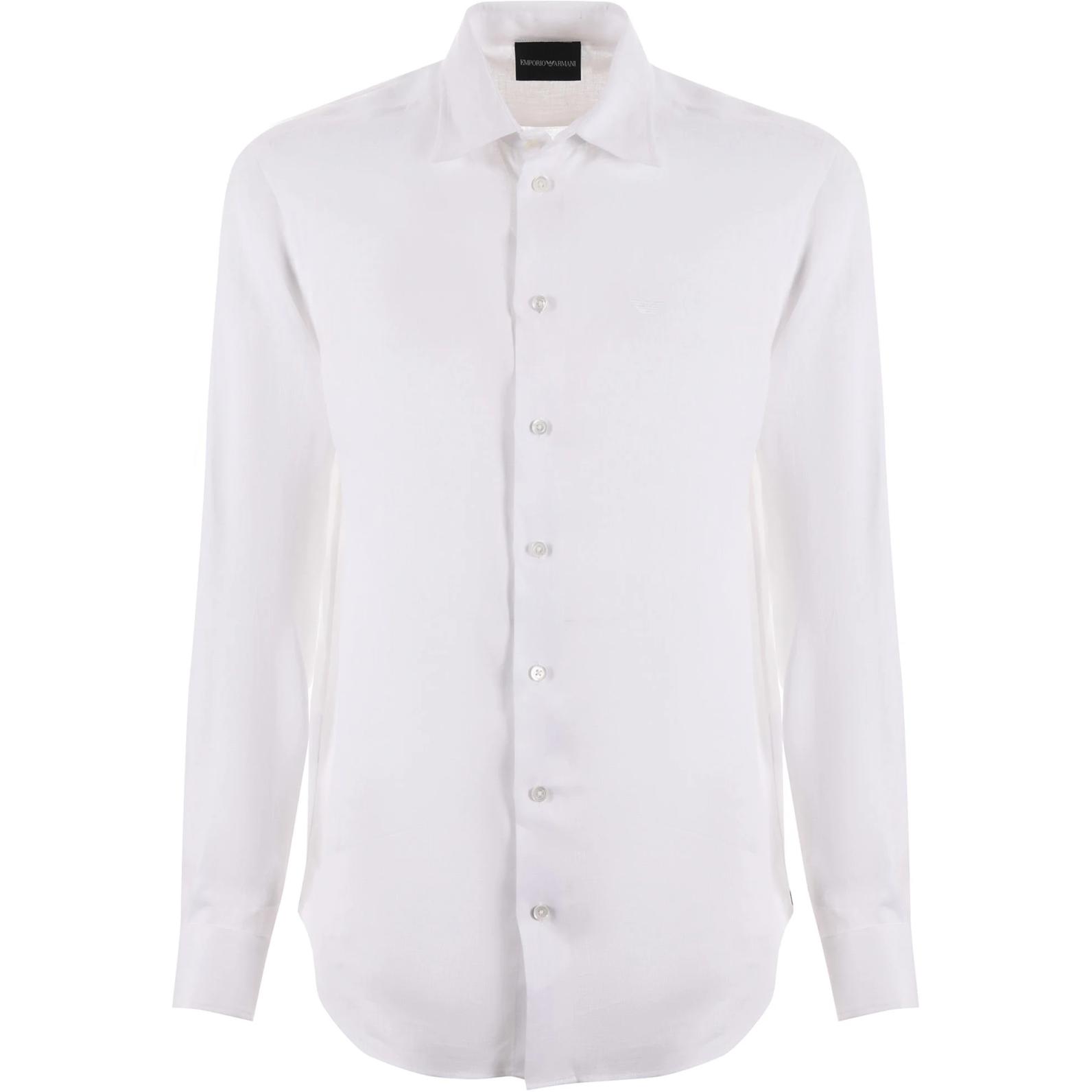 EMPORIO ARMANI SS24  White Long-Sleeve Shirt Slim Fit Classic Design. 01SM0-L010F-9100