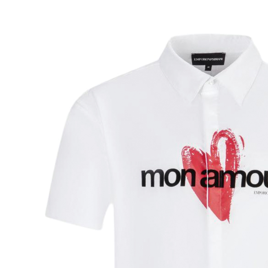 EMPORIO ARMANI SS24  White Short-Sleeve Shirt with Heart Letter Print. 3D1C8R-1K2GZ-01M7 圖 6